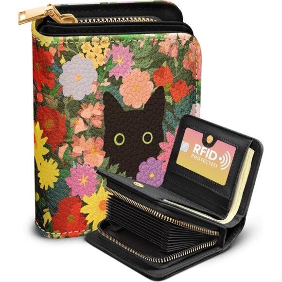 Handbags - Credit Card Holder Wallet for Women Flower Cat